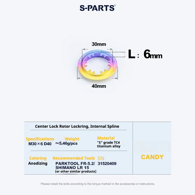 S-PARTS Titanium Alloy Center Lock Disc Rotor Lockring (1PCS)